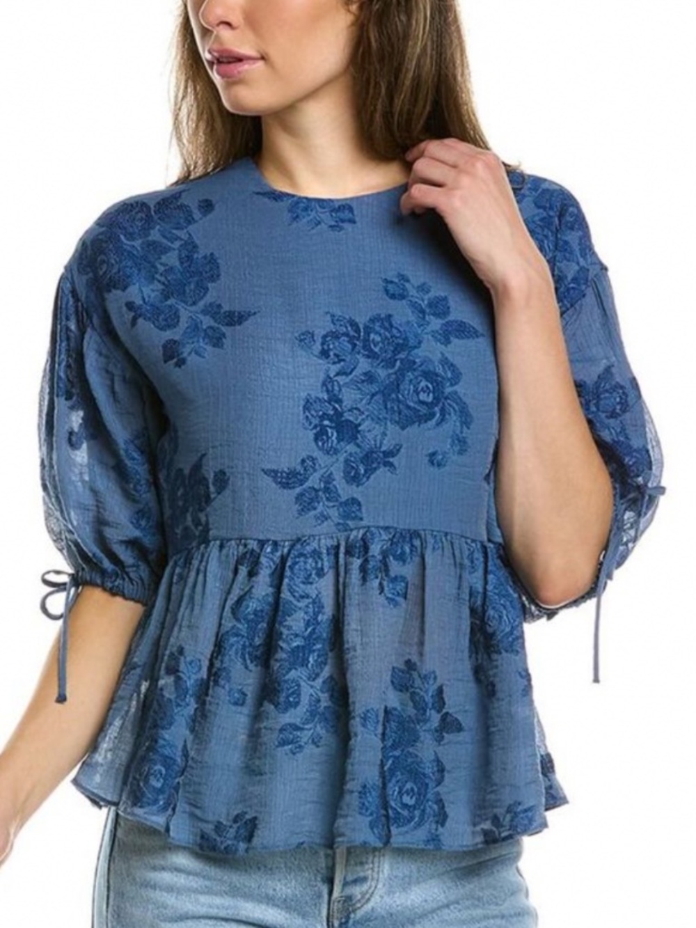 Ted Baker Kaarin floral tie back peplum top with puff sleeves